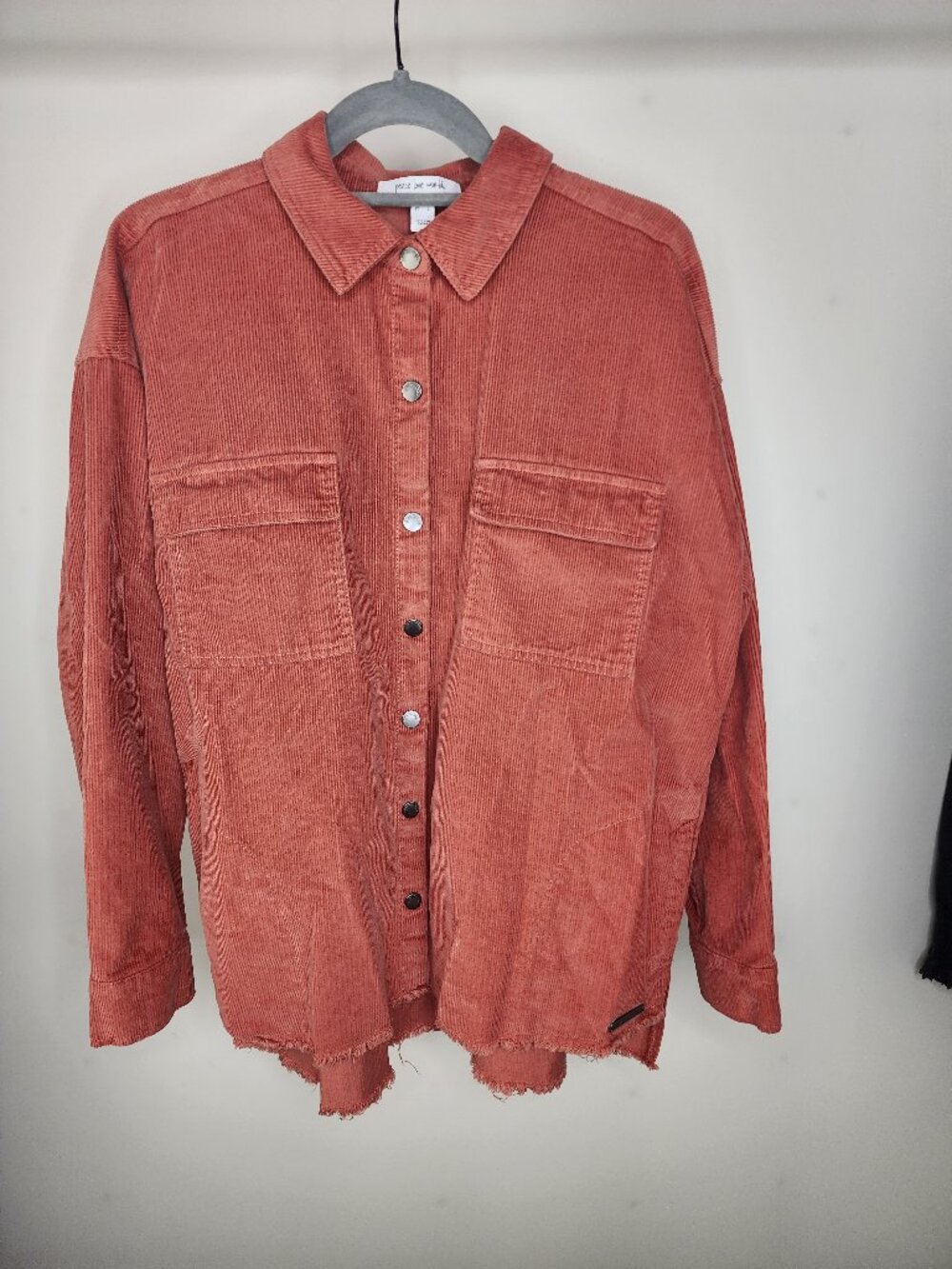 Peace Love World Washed Corduroy Button up Raw Hem Shirt Brick Size Medium